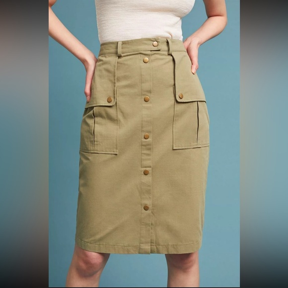 NWOT Anthropologie Isla Maude Utility Pencil Skirt Olive Green Women’s Small S - Picture 4 of 16